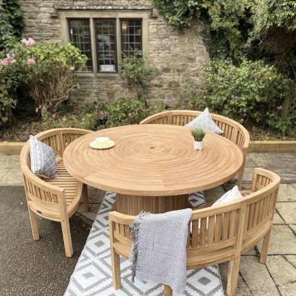 Teak Garden Furniture Round Table 3 benches