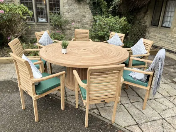 Teak Garden Furniture Round Table With 8 Chairs