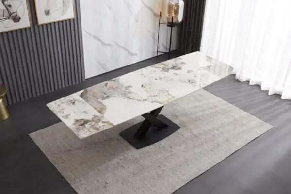 Ceramic Extending Table – White & Copper Marble Style