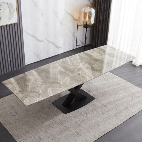 Ceramic Extending Table – White & Copper Marble Style
