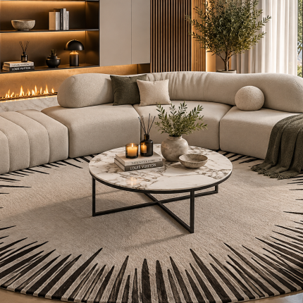 Large cream modular corner sofa with chaise sections and curved back cushions in a contemporary living room