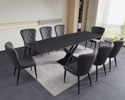 ceramic dining table Anthracite Grey with premium grey chairs