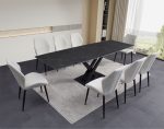 ceramic dining table charcoal grey with cream chairs