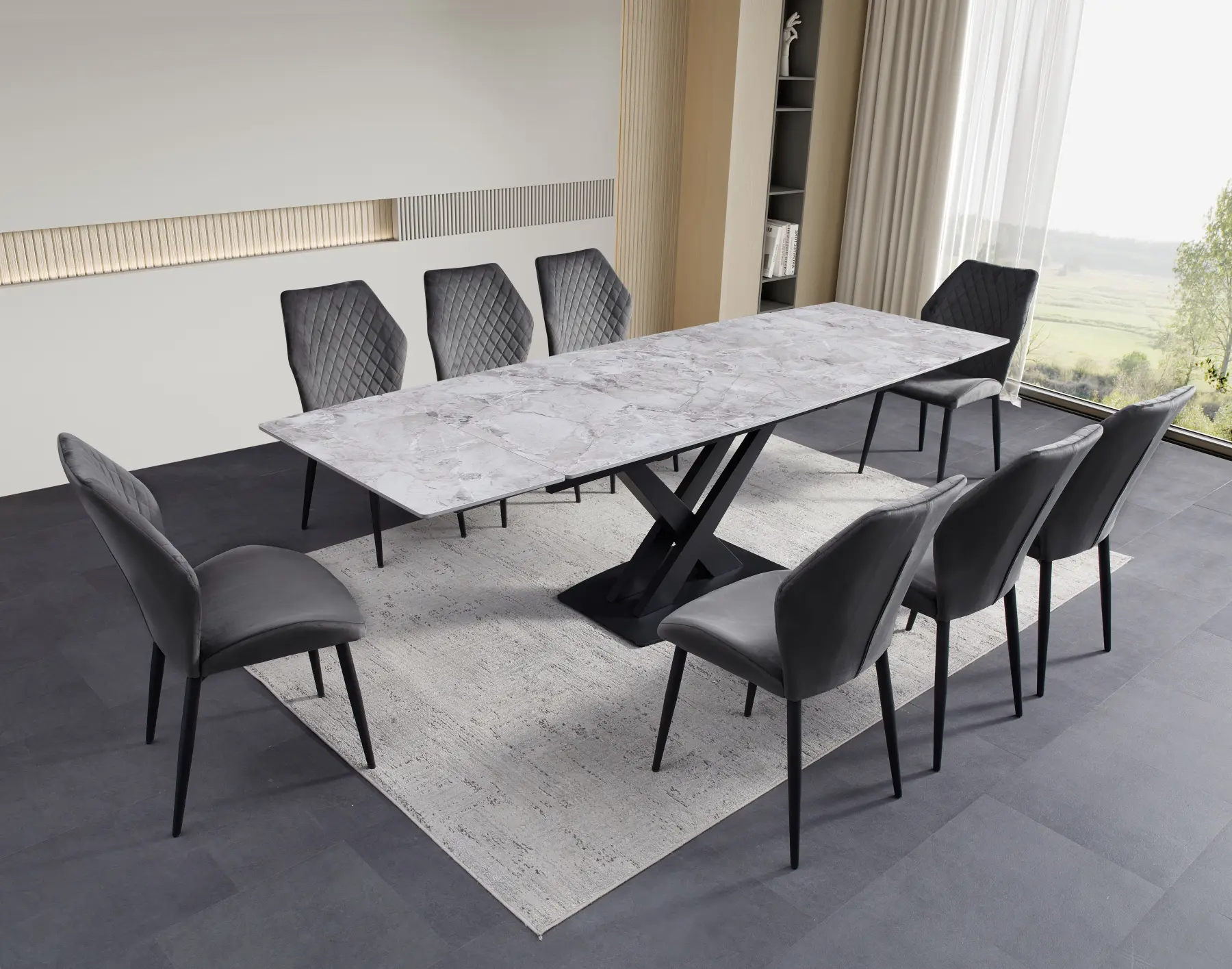 ceramic dining table light & dark grey with grey chairs Chelsea Home