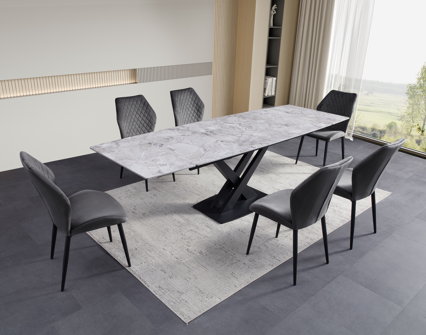 ceramic dining table light & dark grey with grey chairs | Chelsea Home ...