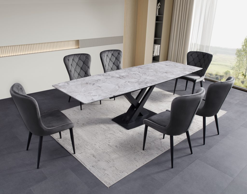 ceramic dining table - grey gloss new with 6 chairs