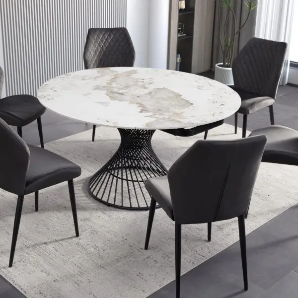 Ceramic table round white guild with grey chairs
