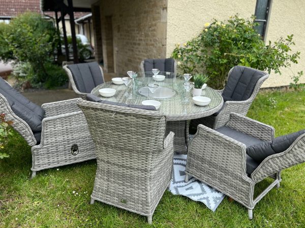 rattan set with recliners and fire pit