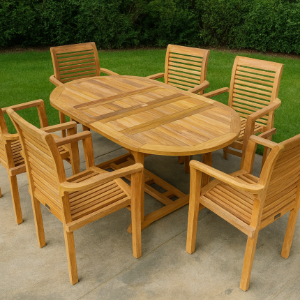 teak extending garden furniture set 6 chairs
