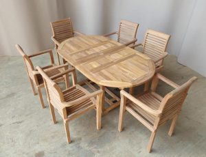 teak garden furniture 120 - 170cm round - 4 chairs