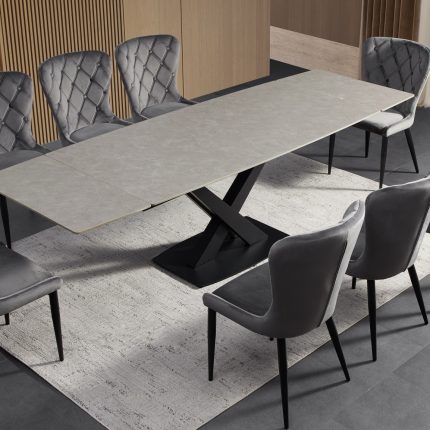 Grey Matte Ceramic Dining Table Set