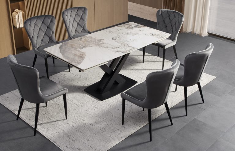 ceramic dining table white guild with premium chairs